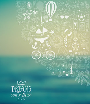 summer beach hand drawn vector travel vacation doodle elements