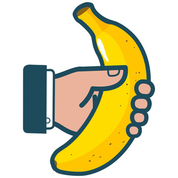 Businessman hand holding a banana. Vector illustration