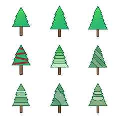 green flat christmas tree symbol icons set,vector Illustration EPS10