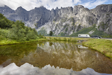 Norway landscape. Troll wall massif mountain Trollveggen. Romsda