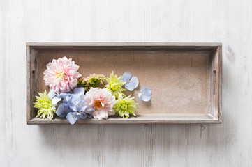 wood box with garden flowers