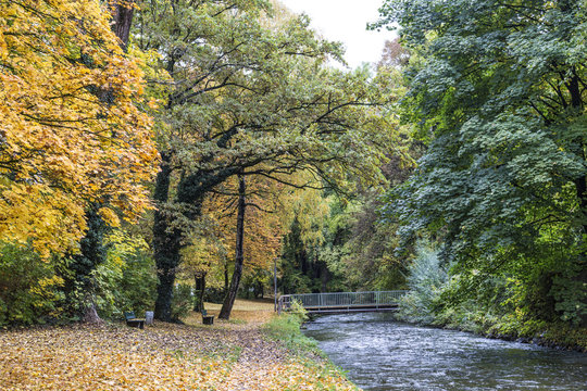 beautiful river Wuerm with green trees in Munich