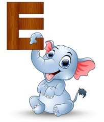 Alphabet E with Elephant cartoon