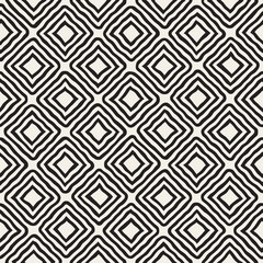 Vector Seamless Black and White Hand Drawn Rhombus Lines Pattern