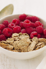cereals with berries on white bowl