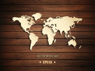 3D World Map On A Wooden Background