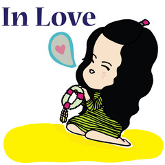 Naklejka premium beutiful girl fall in love cartoon vector character