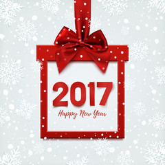 Fototapeta na wymiar Happy New Year 2017, square banner in form of Christmas gift.