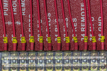 Closeup electrical wiring in fire alarm pump system