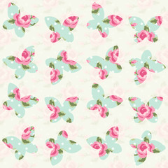 Fototapeta na wymiar Cute primitive retro seamless pattern with butterflies and polka dots