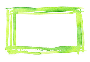 Bright green frame painted in watercolor on clean white background - obrazy, fototapety, plakaty