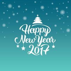 Happy New Year 2017 hand lettering text. Vector greeting card