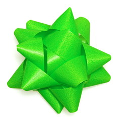 Brilliant green holiday gift bow on a white background
