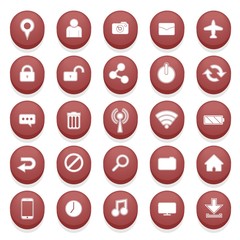 Red Button Web or Phone Icon Set