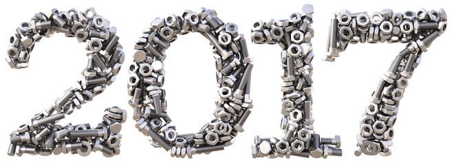 new 2017 year from the nuts and bolts. isolated on white. 3D illustration
