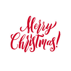 Merry Christmas Red Lettering Inscription, artistic written for greeting card, poster, print, web design and other decoration, handmade calligraphy vector illustration
