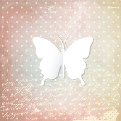 Fototapeta na wymiar White paper butterfly on historical background.
