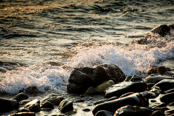 Wave splashing over rocks