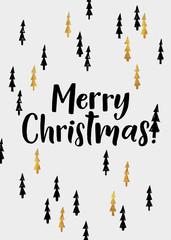 Merry Christmas hand lettering and Golden  Tree. Vector image