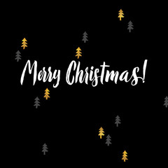 Merry Christmas hand lettering and Golden  Tree. Vector image