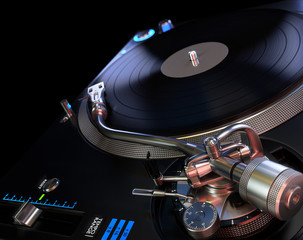 Turntable Playing Vinyl - Abstract Background. 3D illustration