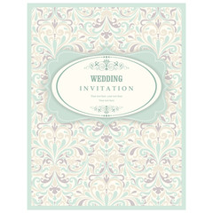 Wedding Invitation cards in an vintage-style green and gray.