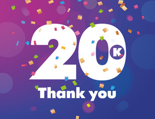 Congratulations 20K followers thanks banner background with confetti
