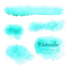 Set of smooth watercolor spots in soft pastel colors - blue, turquoise, aquamarine.