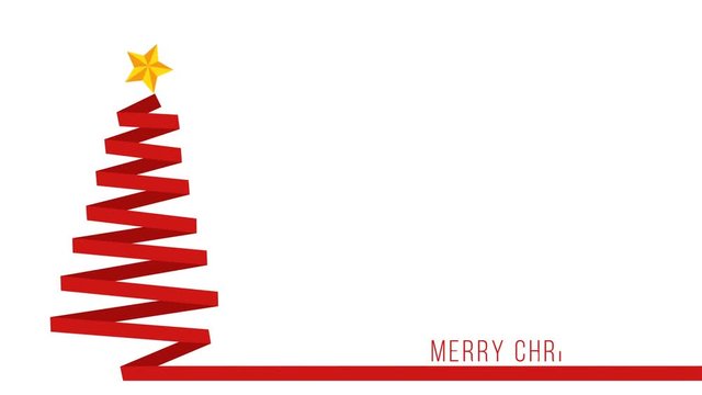 Red ribbon Christmas tree growth animation background with blank space