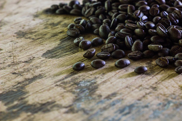 coffee beans on old teak