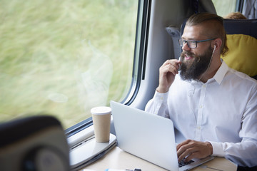 Businessman traveling in first class