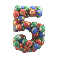 Font of the Christmas tree toy decorations with a pattern of snowflakes.

