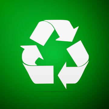 Recycle symbol flat icon on green background. Vector Illustration