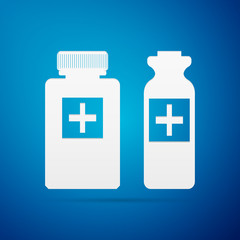 Obraz premium Medical bottles flat icon on blue background. Vector Illustration
