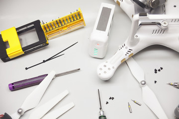 Repair maitenance drone, propellers, screws, screwdriver