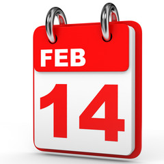 February 14. Calendar on white background.