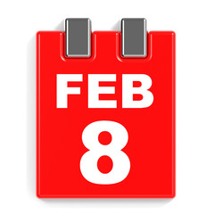 February 8. Calendar on white background.