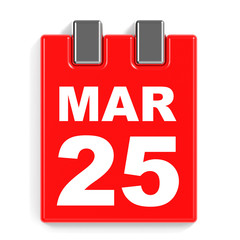 March 25. Calendar on white background.