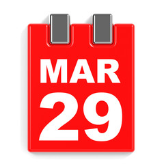 March 29. Calendar on white background.