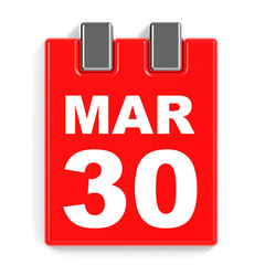 Fototapeta premium March 30. Calendar on white background.