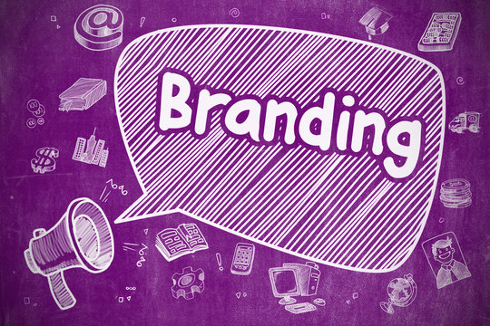 Branding - Cartoon Illustration on Purple Chalkboard.