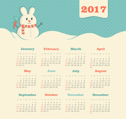 Vector Calendar 2017 year. Week Starts Sunday