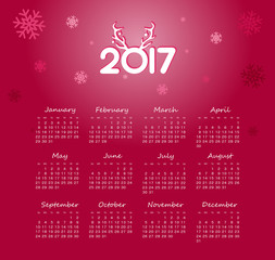 Vector Calendar 2017 year. Week Starts Sunday