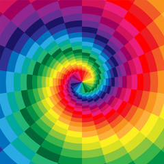 Vector Illustration. Rainbow Colored Spirals of the Rectangles Radial Expanding from the Center. Optical Illusion of  Depth and Volume. Suitable for Web Design.