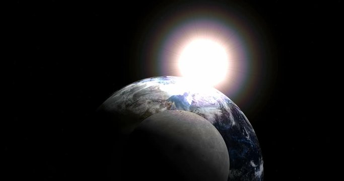 Earth and the moon shining in the sun(太陽で輝く地球と月)