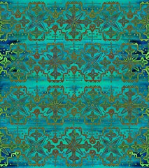 Ethnic seamless pattern. Boho green ornament. Repeating background.