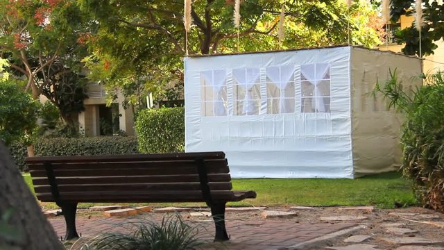 Jewish Holiday Sukkot . a Sukkah is a Temporary Hut Constructed For Use During the Week-Long Jewish Festival of Sukkot. the Camera Moves up