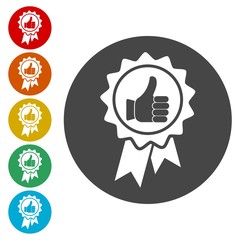 Vector badge with thumbs up icon 