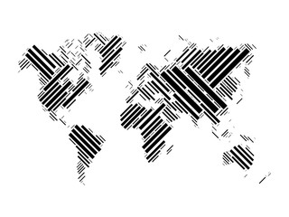 Vector world map mosaic of black blocks on white background.