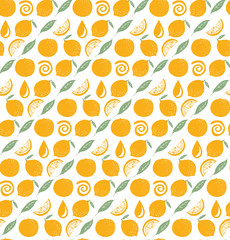 Fruit seamless pattern. Orange and lemon illustrations on white background.